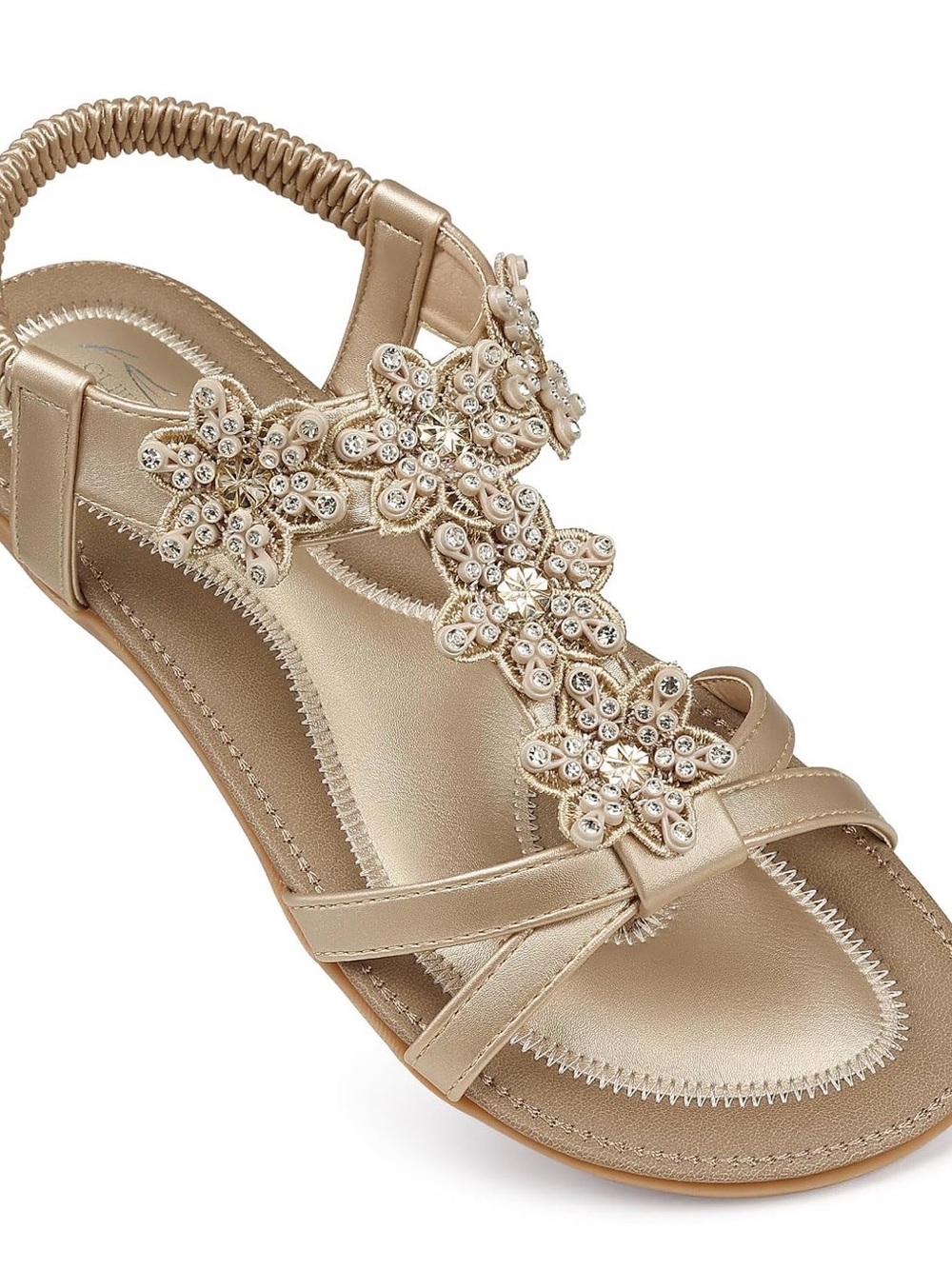 Embellished Gold Women’s T-Strap Sandals
